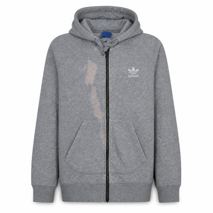 Front view of Adidas Originals women’s grey full zip hoodie, size UK 12