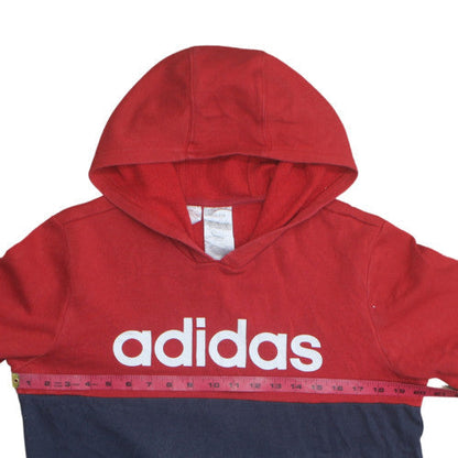 Adidas Boys Red & Navy Pullover Hoodie 15-16 Years Colourblock Logo Sweatshirt