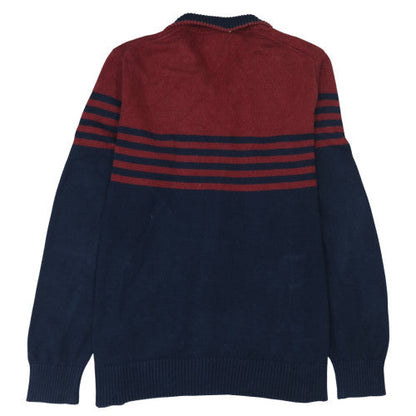 Tommy Hilfiger Men's Red & Navy Striped Full Zip Cotton Jumper 2XL