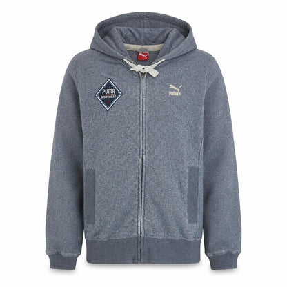 Front view of Puma men’s grey full zip hoodie, size L, sports fleece sweatshirt