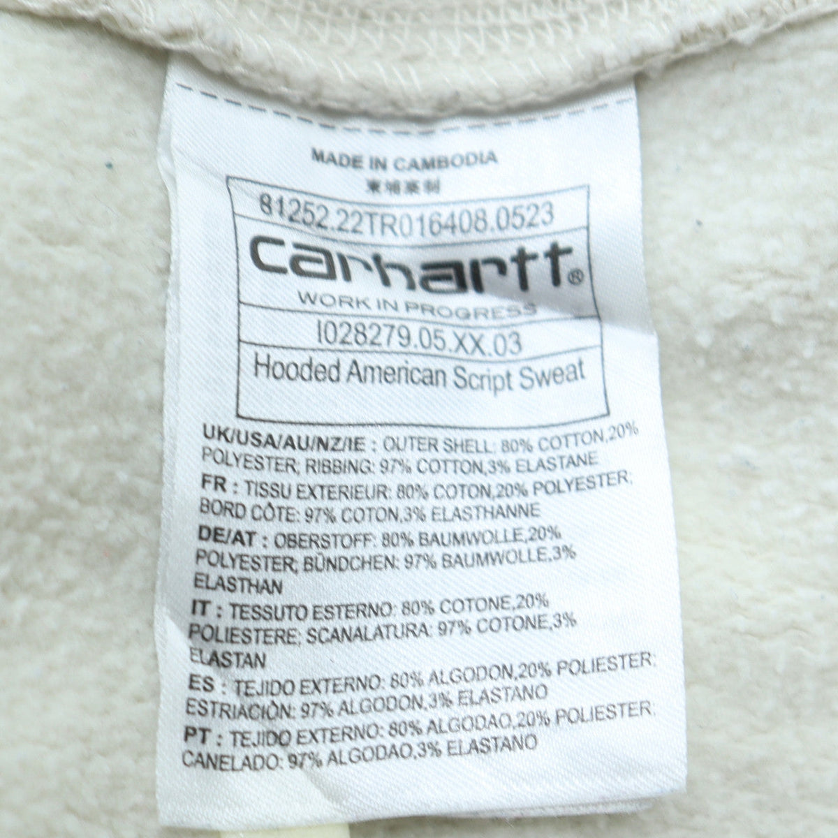Mens UK Size S Carhartt White Pullover Hoodie