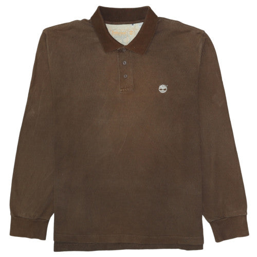 Timberland Men's Brown Long Sleeve Cotton Polo Shirt Size L