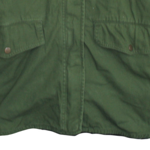 L.O.G.G Women Green Cotton Hooded Parka Jacket Size 16
