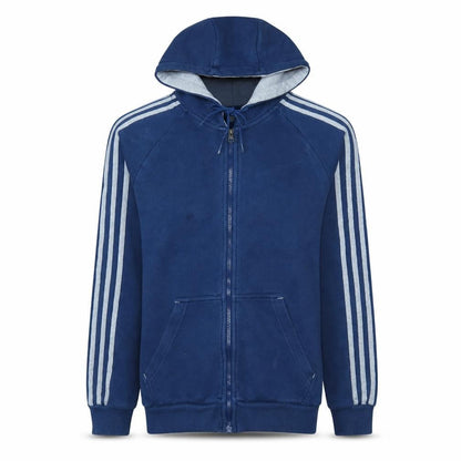 Front view of Adidas Men's Blue Full Zip Hoodie, size S, Sports Fleece Jacket