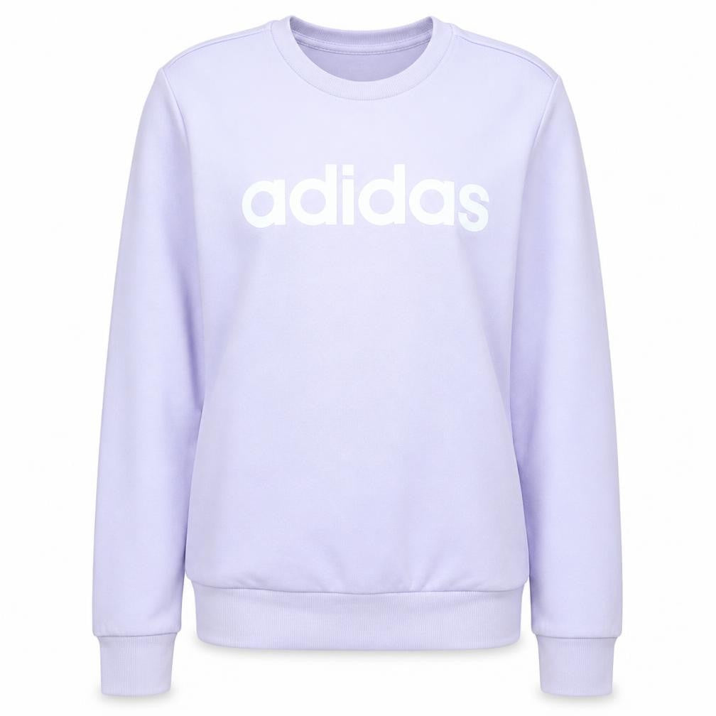 Front view of Adidas Women’s Purple Crew Neck Sweatshirt, size S, Relaxed Fit