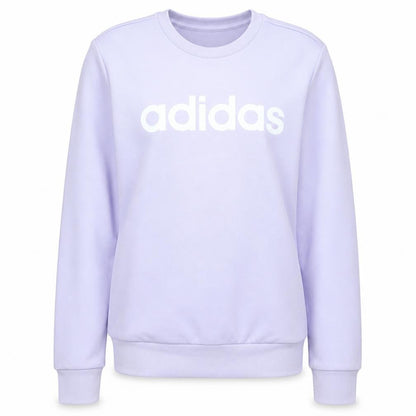 Front view of Adidas Women’s Purple Crew Neck Sweatshirt, size S, Relaxed Fit