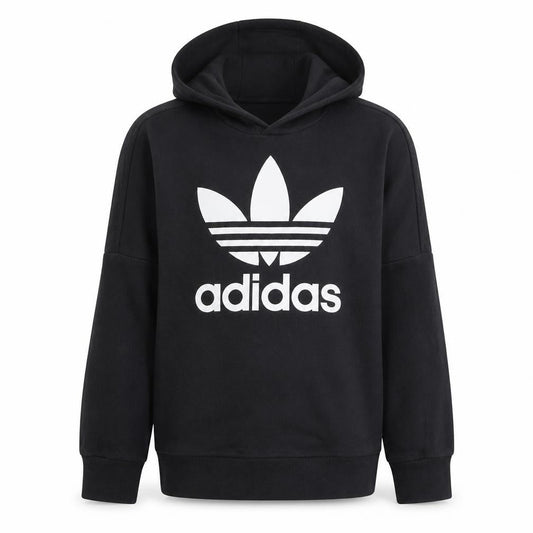 Front view of Adidas boys’ black hoodie 13-14 years pullover cotton hooded sweatshirt