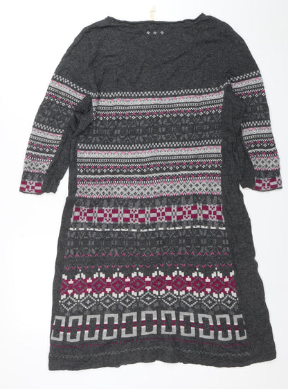 Fat Face Women's Grey Fair Isle Knit Jumper Dress Size 16