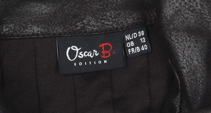 Oscar B. Edition Womens Brown Faux Leather Button Jacket Size 12