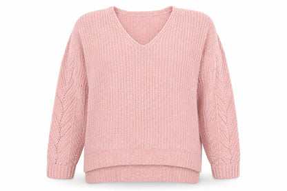 American Eagle Women Pink V-Neck Chunky Knit Jumper Size M