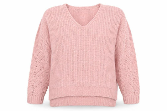 American Eagle Women Pink V-Neck Chunky Knit Jumper Size M