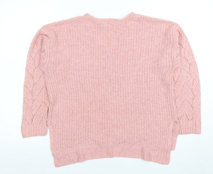 American Eagle Women Pink V-Neck Chunky Knit Jumper Size M