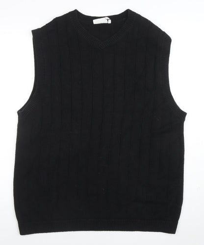 Weekday Men's Black Cotton V-Neck Knitted Sleeveless Vest Jumper Size S