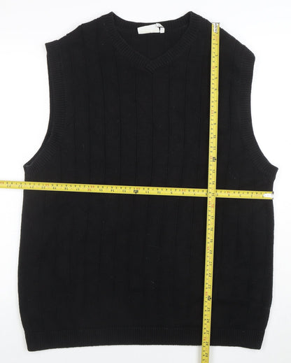 Weekday Men's Black Cotton V-Neck Knitted Sleeveless Vest Jumper Size S
