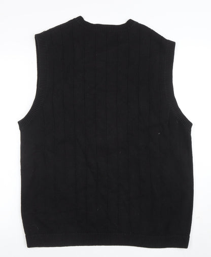 Weekday Men's Black Cotton V-Neck Knitted Sleeveless Vest Jumper Size S