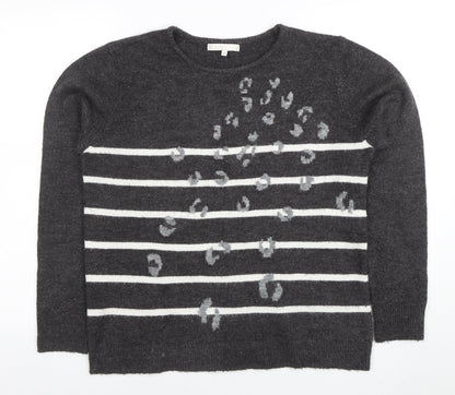 Lakeland Women's Grey Animal Stripe Crew Neck Jumper Size 12