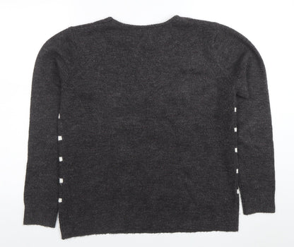 Lakeland Women's Grey Animal Stripe Crew Neck Jumper Size 12