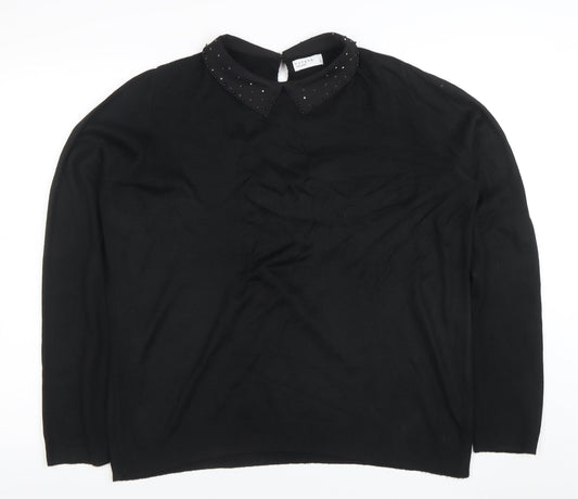 Papaya Women’s Black Collared Studded Long Sleeve Pullover Jumper Size 16
