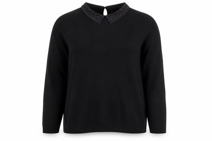 Papaya Women’s Black Collared Studded Long Sleeve Pullover Jumper Size 16