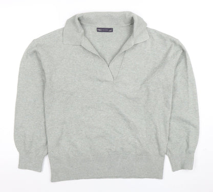 Marks and Spencer Women Grey Collared V-Neck Knit Jumper Size S