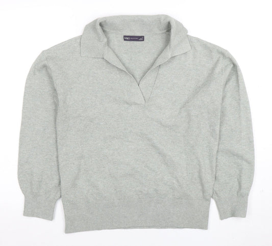Marks and Spencer Women Grey Collared V-Neck Knit Jumper Size S