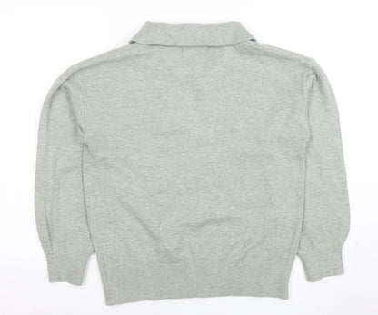 Marks and Spencer Women Grey Collared V-Neck Knit Jumper Size S