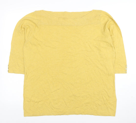 Next Women Yellow Cotton Blend 3/4 Sleeve Boat Neck T-Shirt Size 20