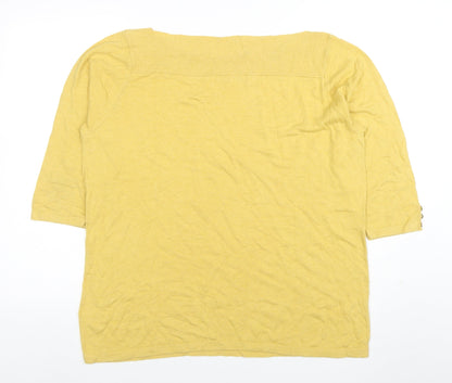 Next Women Yellow Cotton Blend 3/4 Sleeve Boat Neck T-Shirt Size 20