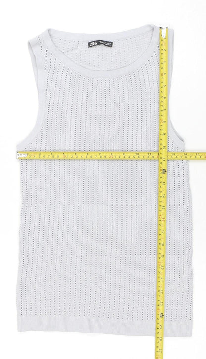 ZARA Women Grey Knit Tank Top S Sleeveless Viscose Blend