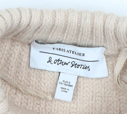 & Other Stories Women Beige Wool Cotton Knit Jumper Size S Crew Neck
