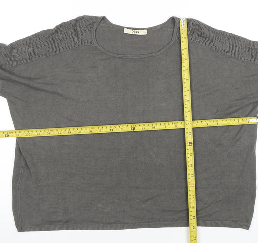 Oasis Women Grey Cotton Knit Long Sleeve Blouse Size M