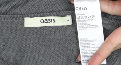 Oasis Women Grey Cotton Knit Long Sleeve Blouse Size M