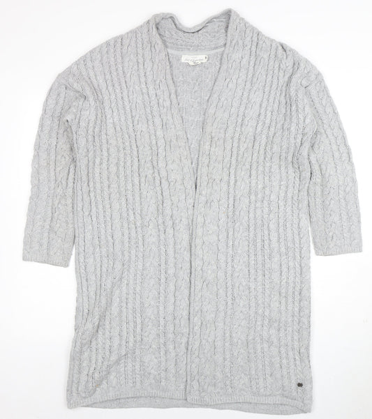 L.O.G.G. Womens Grey Cable-Knit Open Cardigan Size 12