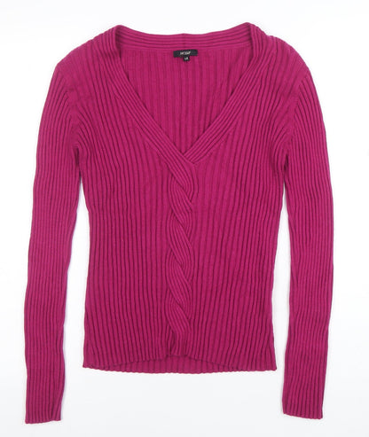 Hobbs Women’s Pink V-Neck Cable Knit Wool Blend Jumper Size 14