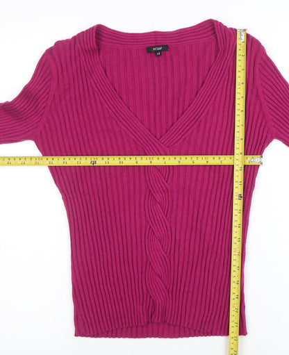 Hobbs Women’s Pink V-Neck Cable Knit Wool Blend Jumper Size 14