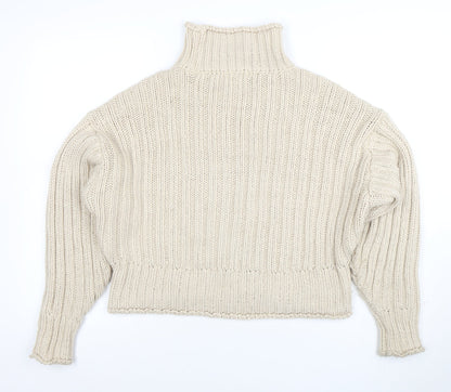 H&M Womens Beige Roll Neck Chunky Knit Jumper Size S