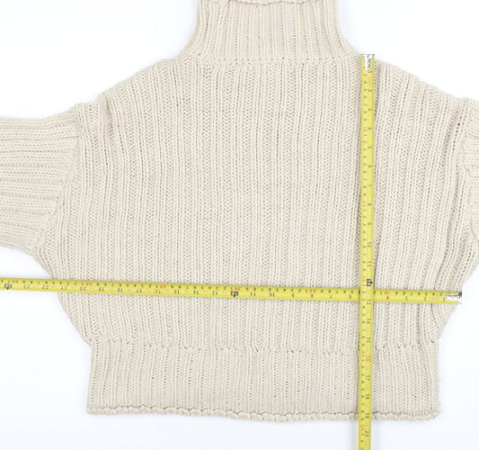 H&M Womens Beige Roll Neck Chunky Knit Jumper Size S