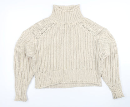 H&M Womens Beige Roll Neck Chunky Knit Jumper Size S