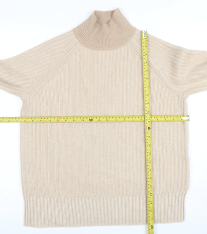 Jaeger Women Beige Wool Cashmere Roll Neck Rib Jumper Size S