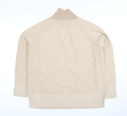 Jaeger Women Beige Wool Cashmere Roll Neck Rib Jumper Size S