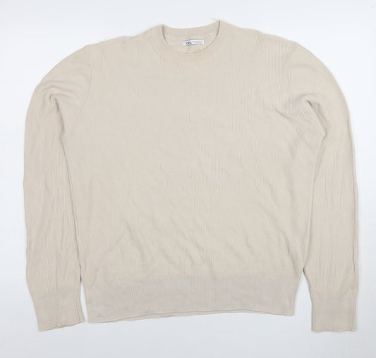 Mens UK Size M Zara Beige Pullover Jumper