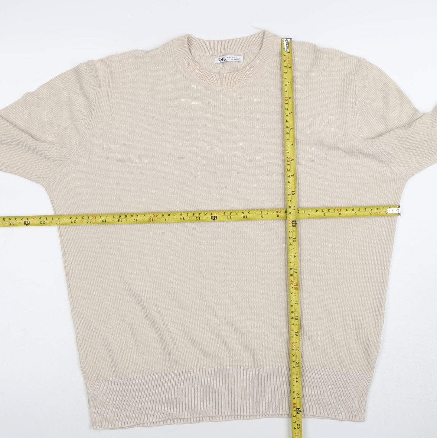 Mens UK Size M Zara Beige Pullover Jumper