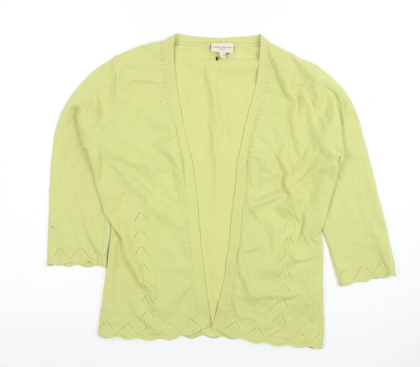 Karen Millen Women Green Cashmere 3/4 Sleeve Open Cardigan Size 12