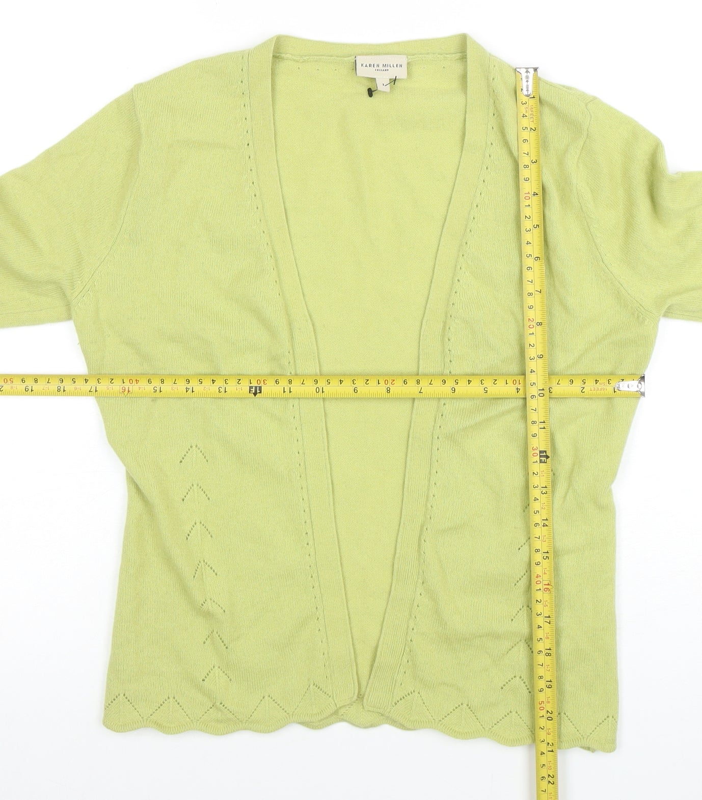 Karen Millen Women Green Cashmere 3/4 Sleeve Open Cardigan Size 12