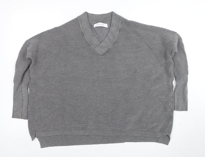 Paisie Women's Grey V-Neck Relaxed Knit Jumper S