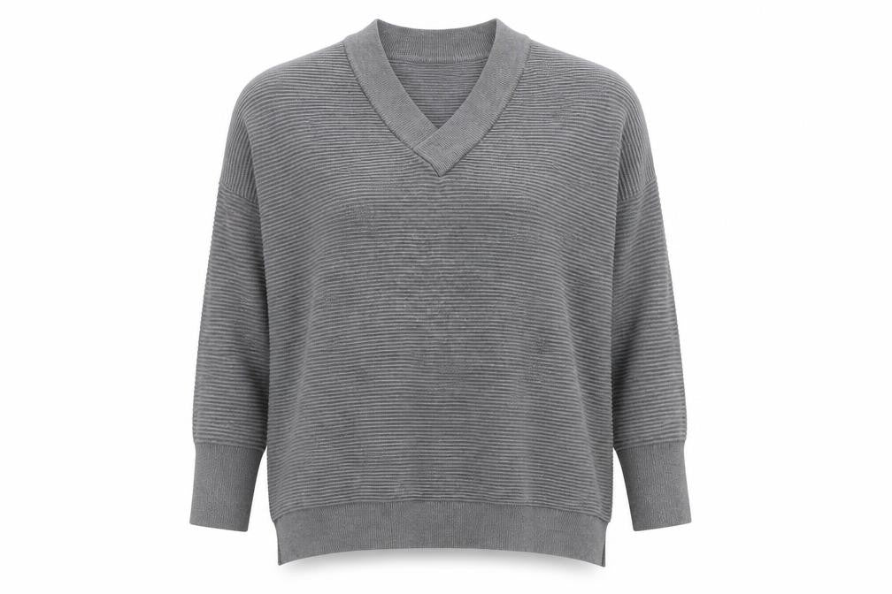 Paisie Women's Grey V-Neck Relaxed Knit Jumper S