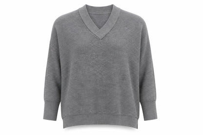 Paisie Women's Grey V-Neck Relaxed Knit Jumper S