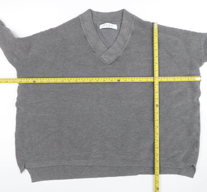 Paisie Women's Grey V-Neck Relaxed Knit Jumper S