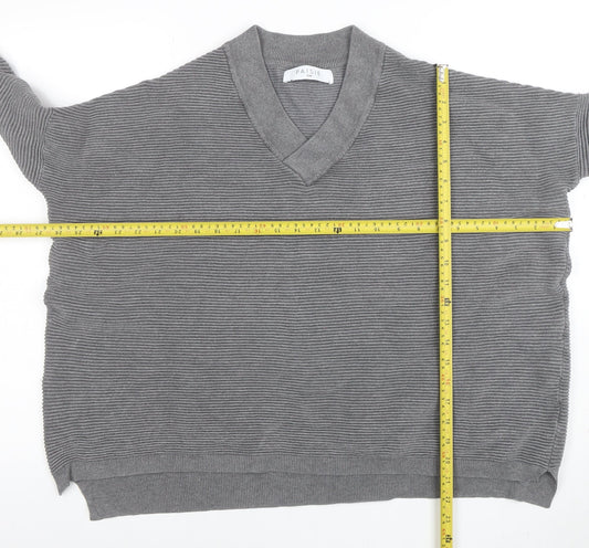 Paisie Women's Grey V-Neck Relaxed Knit Jumper S