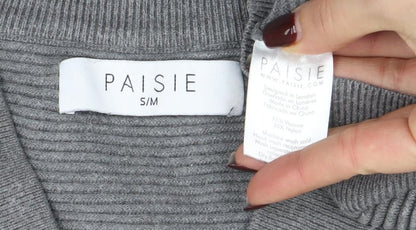 Paisie Women's Grey V-Neck Relaxed Knit Jumper S